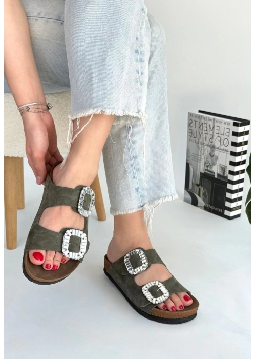 Nool Yeşil Nubuk Terlik