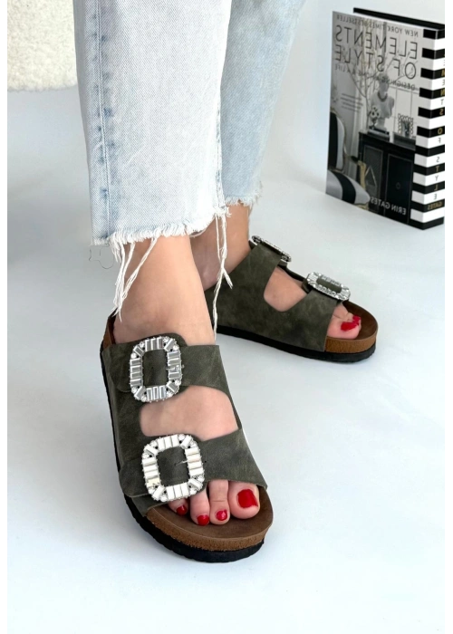 Nool Yeşil Nubuk Terlik