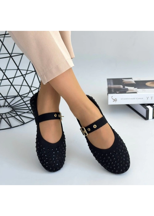 Olise Siyah Boncuk İşlemeli Babet Ayakkabı