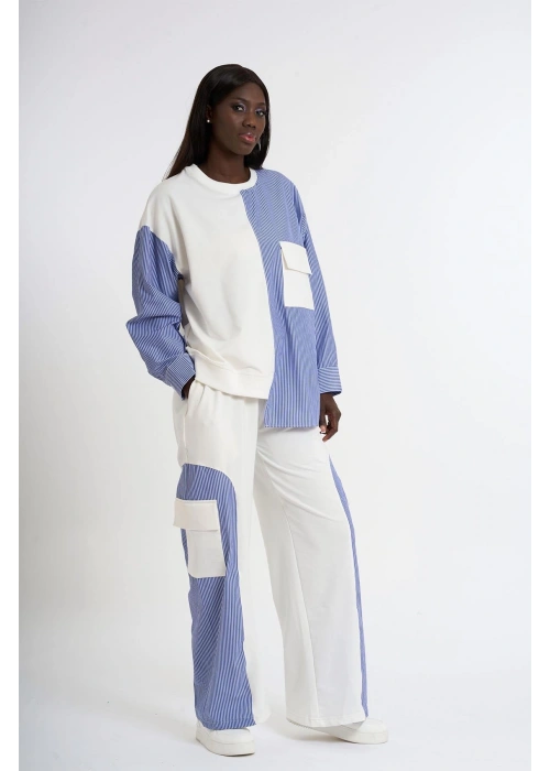 Panelled Sweatpants Set with Pocket Details | Navy blue