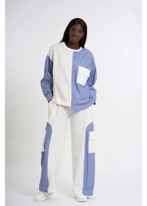 Panelled Sweatpants Set with Pocket Details | Navy blue