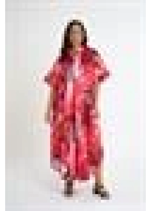 Patterned V-Neck Dress | Red