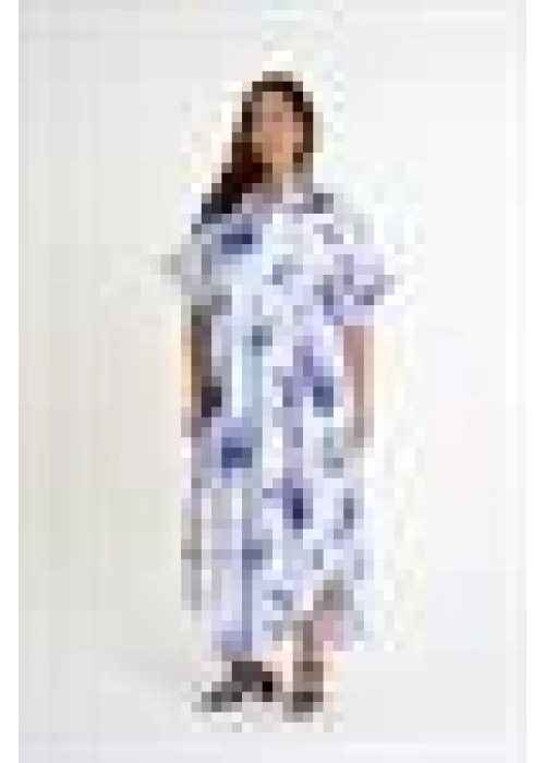 Patterned V-Neck Dress | White