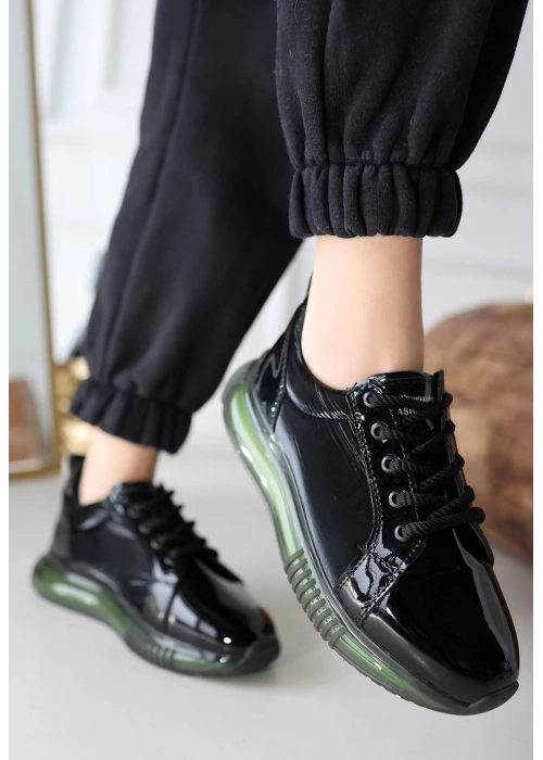 Piona Siyah Rugan Yeşil Tabanlı Spor Ayakkabı