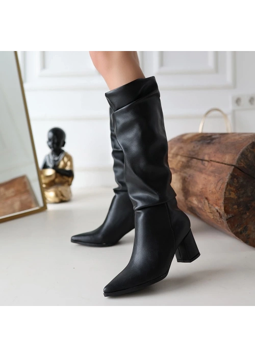 Pitay Siyah Cilt Topuklu Çizme