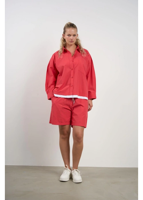 Plus Size Womens Shirt and Shorts Set | Red