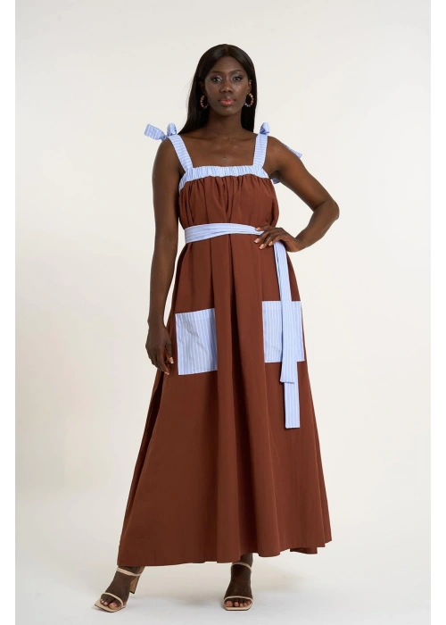 Poplin Strappy Dress | Brown