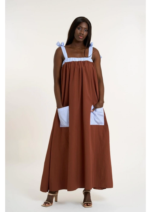 Poplin Strappy Dress | Brown