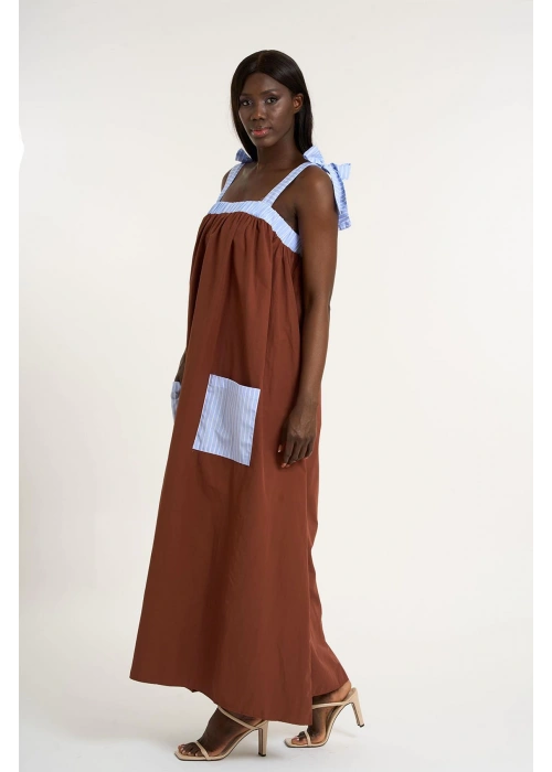 Poplin Strappy Dress | Brown