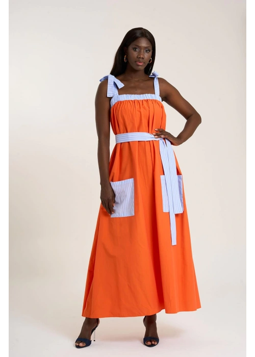 Poplin Strappy Dress | Orange
