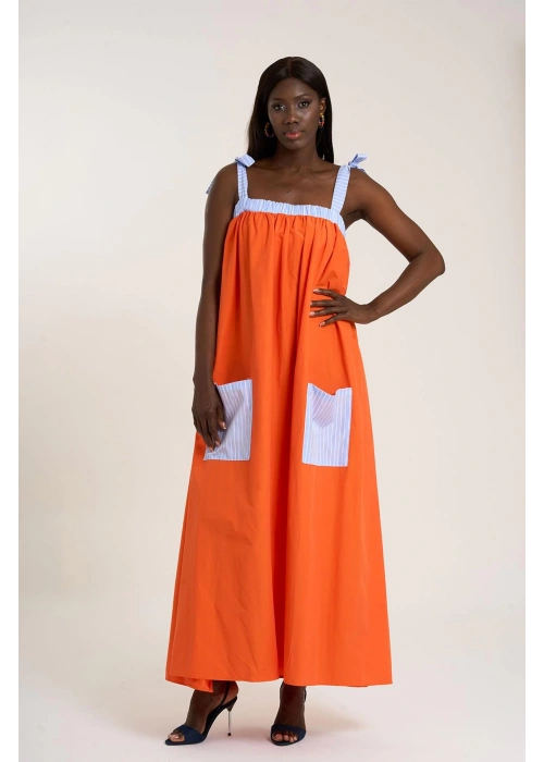 Poplin Strappy Dress | Orange