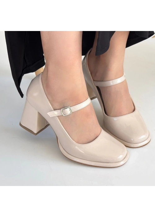 Puar Bej Rugan Topuklu Ayakkabı