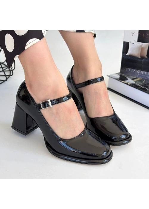 Puar Siyah Rugan Topuklu Ayakkabı