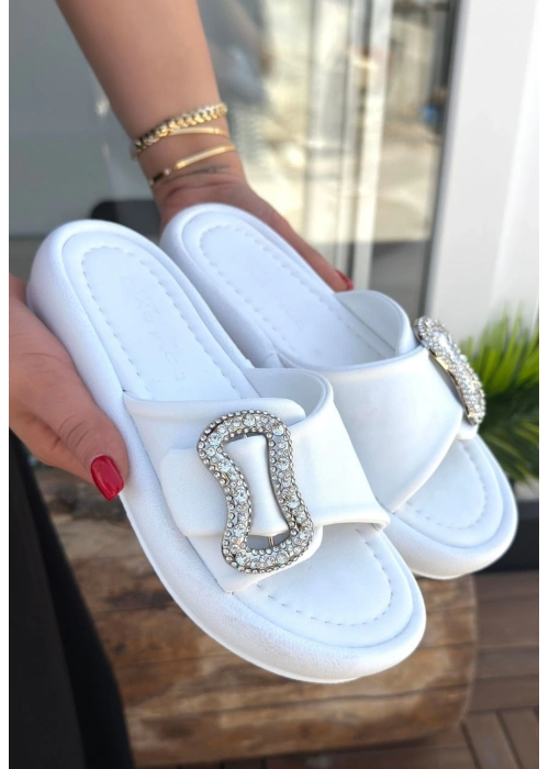 Rale Beyaz Cilt Tokalı Terlik