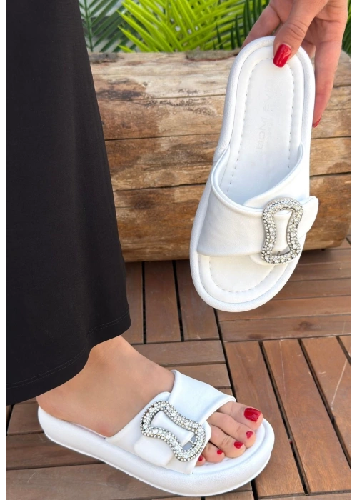 Rale Beyaz Cilt Tokalı Terlik