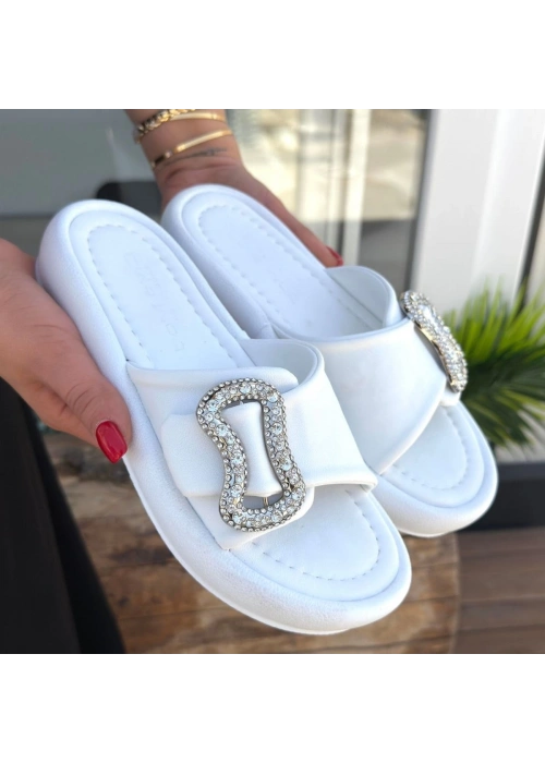 Rale Beyaz Cilt Tokalı Terlik