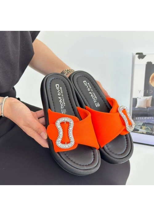 Rale Turuncu Saten Tokalı Terlik