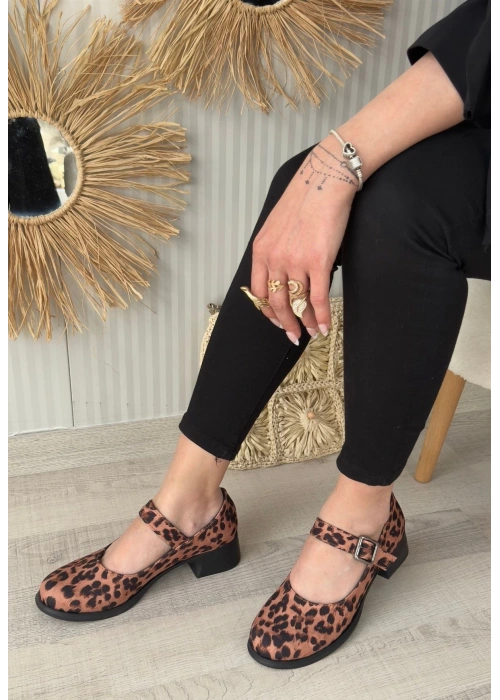 Reos Leopar Cilt Topuklu Babet Ayakkabı