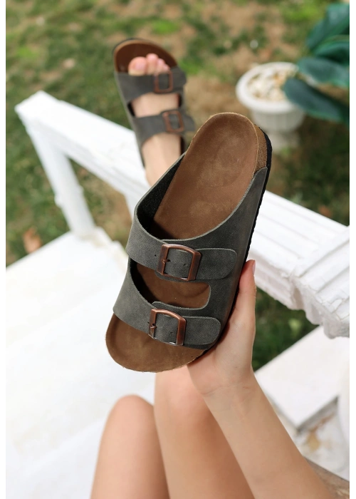 Rıno Haki Yeşil Nubuk Terlik