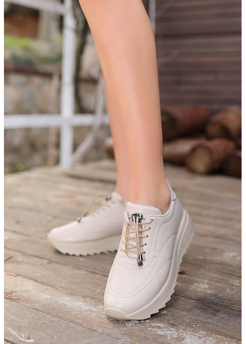 Romy Bej Cilt  Bağcıklı Spor Ayakkabı