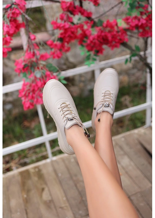 Romy Bej Cilt  Bağcıklı Spor Ayakkabı