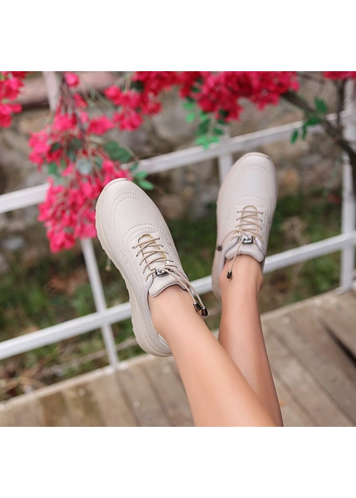 Romy Bej Cilt  Bağcıklı Spor Ayakkabı