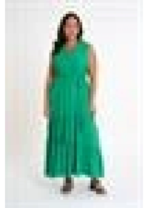 Ruffle Detailed Zero Sleeve Long Dress | Green