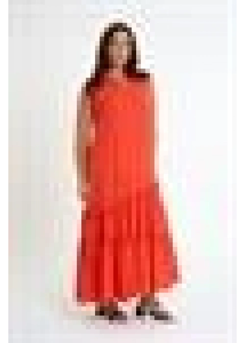 Ruffle Detailed Zero Sleeve Long Dress | Orange