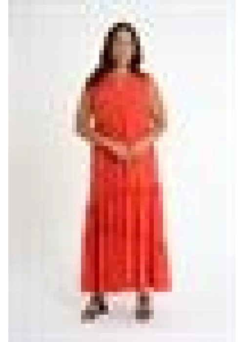 Ruffle Detailed Zero Sleeve Long Dress | Orange