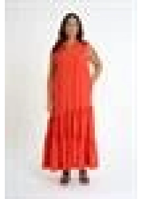 Ruffle Detailed Zero Sleeve Long Dress | Orange