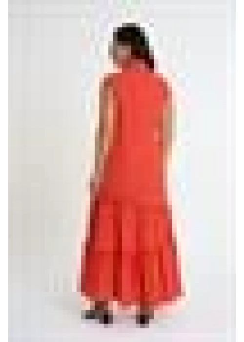 Ruffle Detailed Zero Sleeve Long Dress | Orange