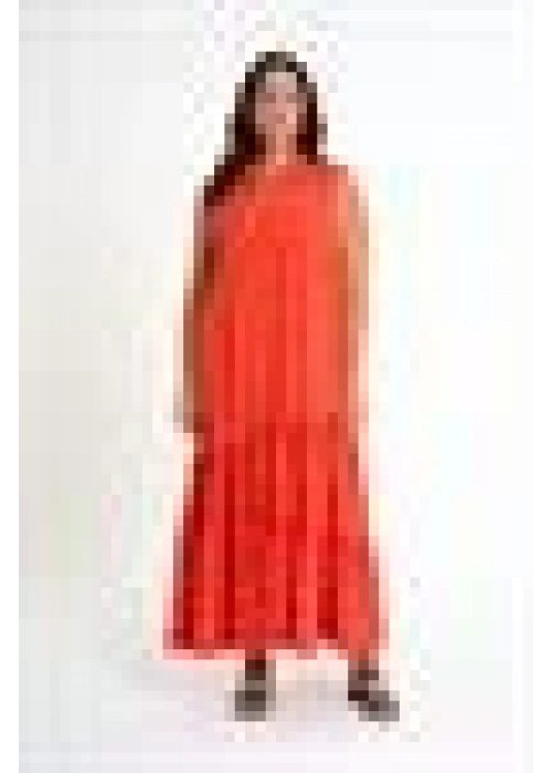 Ruffle Detailed Zero Sleeve Long Dress | Orange