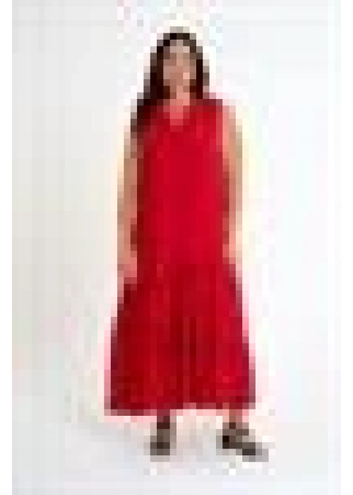 Ruffle Detailed Zero Sleeve Long Dress | Red