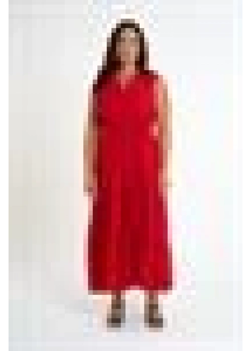 Ruffle Detailed Zero Sleeve Long Dress | Red