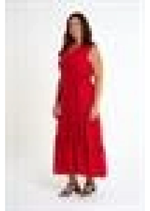 Ruffle Detailed Zero Sleeve Long Dress | Red