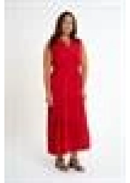 Ruffle Detailed Zero Sleeve Long Dress | Red