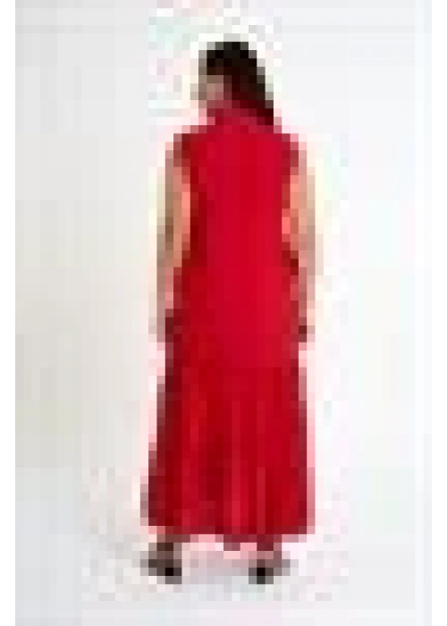 Ruffle Detailed Zero Sleeve Long Dress | Red