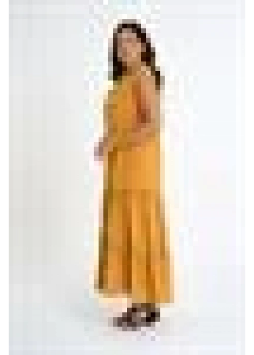 Ruffle Detailed Zero Sleeve Long Dress | Yellow