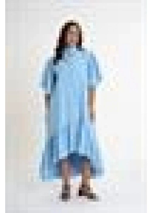 Shirt Dress with Ruffled Sleeves | Blue