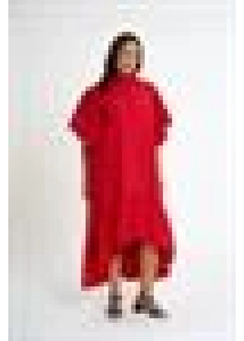 Shirt Dress with Ruffled Sleeves | Red