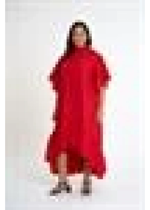 Shirt Dress with Ruffled Sleeves | Red