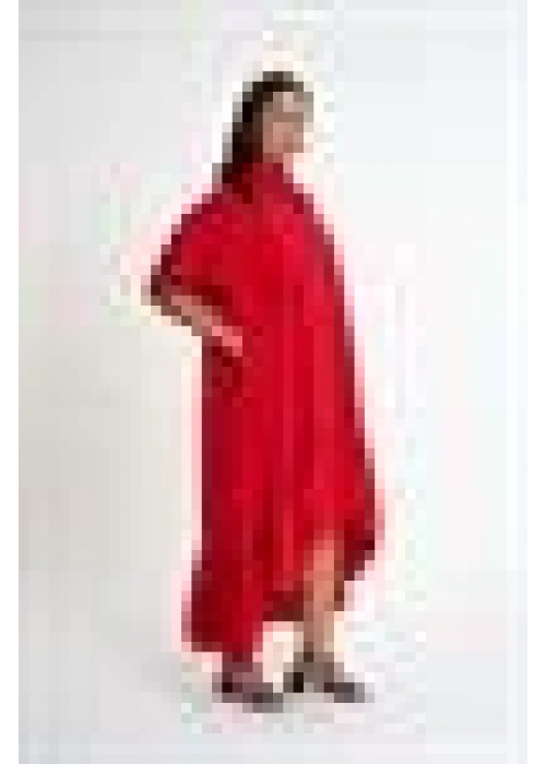 Shirt Dress with Ruffled Sleeves | Red