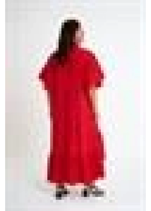 Shirt Dress with Ruffled Sleeves | Red