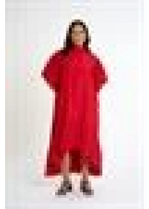 Shirt Dress with Ruffled Sleeves | Red