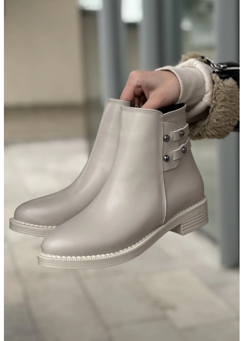 Siari Bej Cilt Topuklu Bot