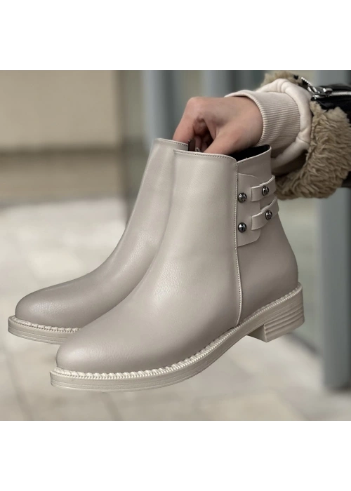 Siari Bej Cilt Topuklu Bot