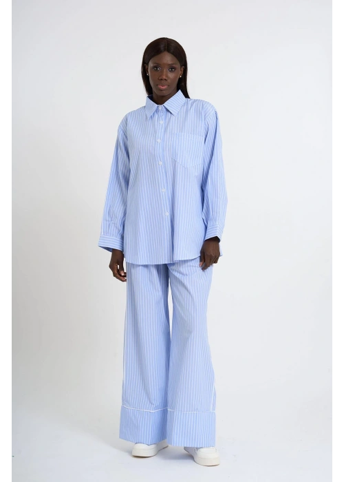 Sky Blue Striped Co-Ord with White Piping