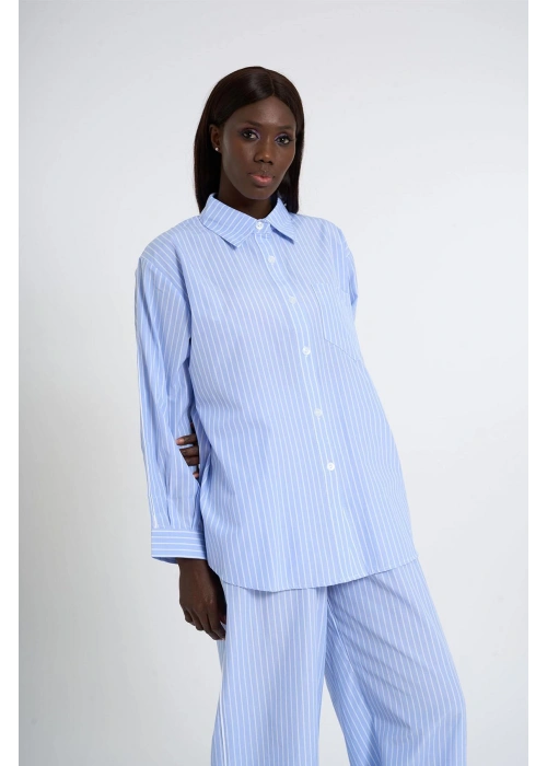 Sky Blue Striped Co-Ord with White Piping