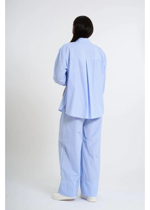 Sky Blue Striped Co-Ord with White Piping