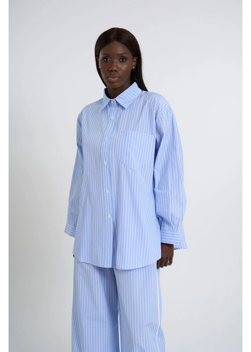 Sky Blue Striped Co-Ord with White Piping